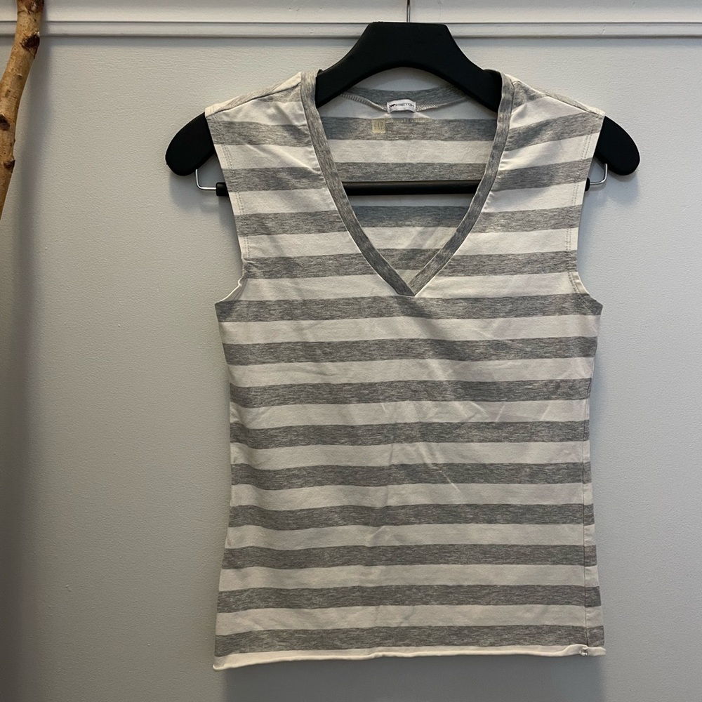 GAP Gray and White Muscle Tee Fitted Striped Top